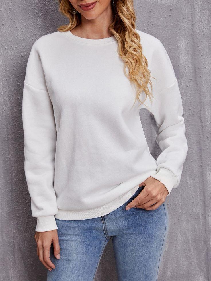 Trendy White Winter Sweatshirt For Her