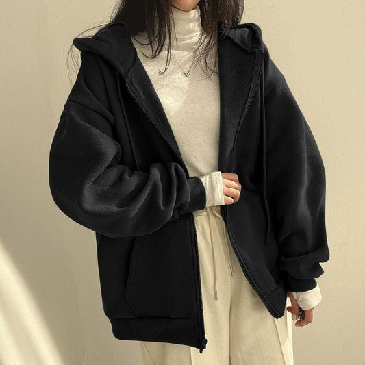 Black Zipper Hoodie For Winter Vibes