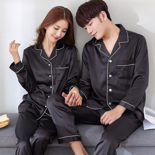 Pack of 2 Black Couple Night Suit ( Silk )  #300