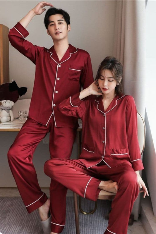 Pack of 2 Maroon Couple Night Suit ( Silk )  #301