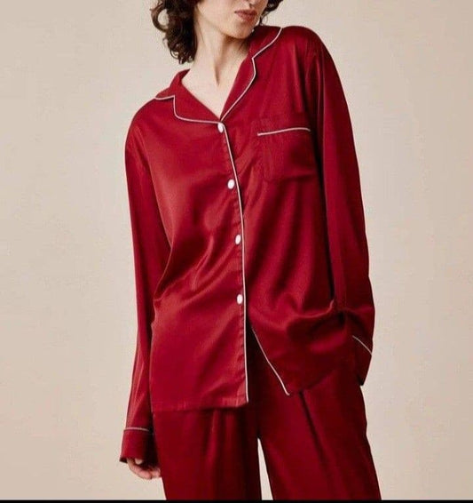 Royal Maroon Silk Satin Night Suit For Her #226