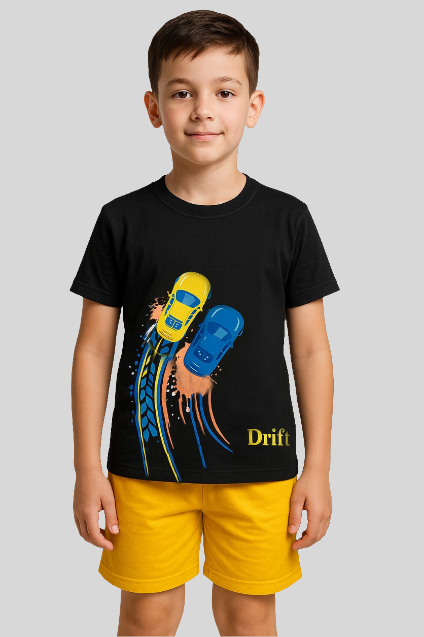 Black Cars Drift Style Shirt & Yellow Nicker For Baby & Baba