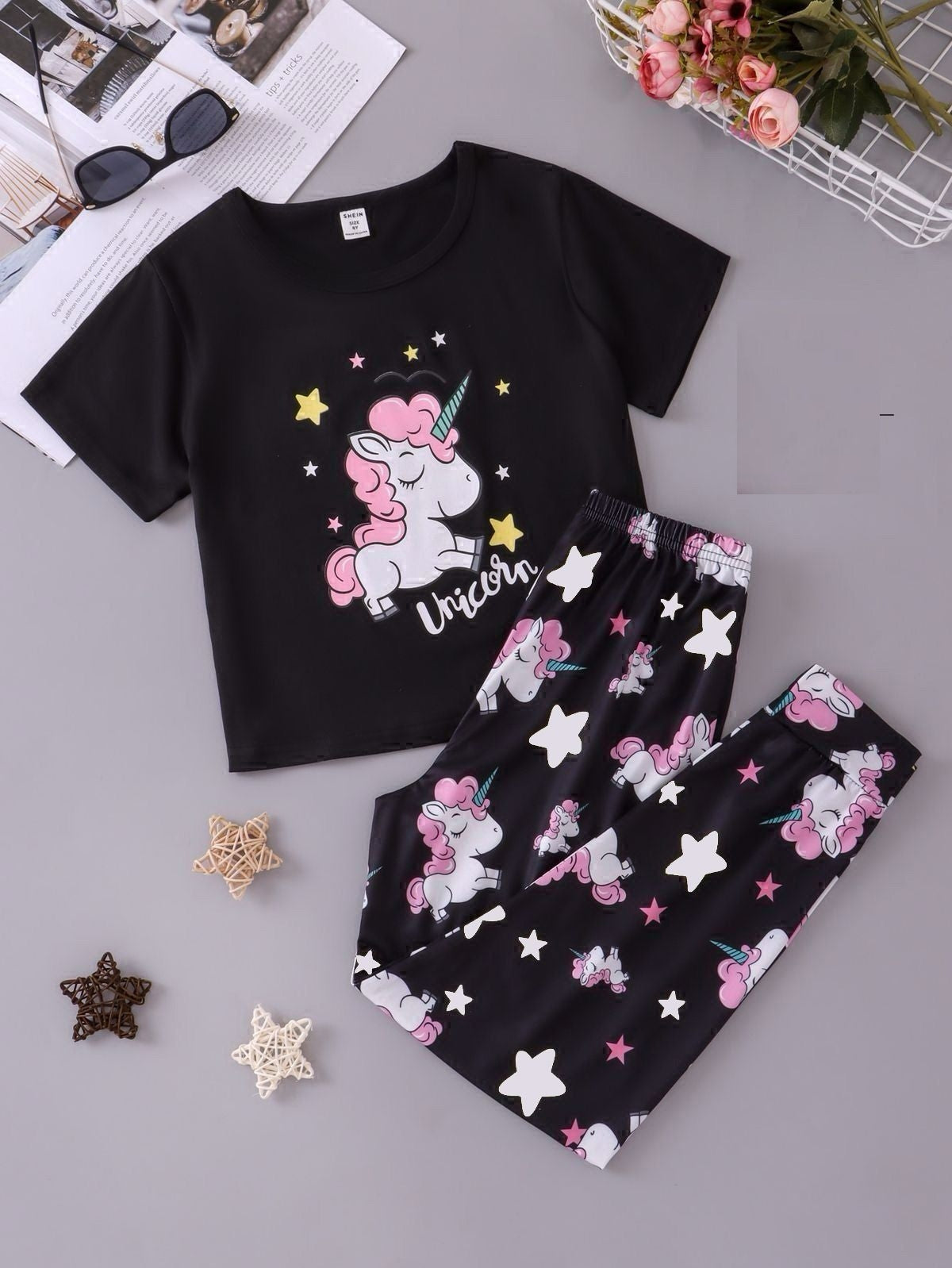 Black Unicorn Summer Shirt & Trouser For Baby & Baba