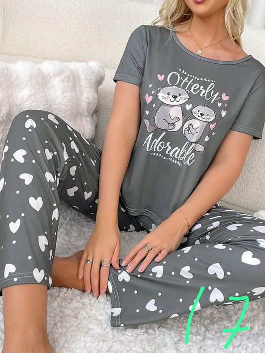 Grey Adorable Hearts Shirt Trouser ( PJ Set )