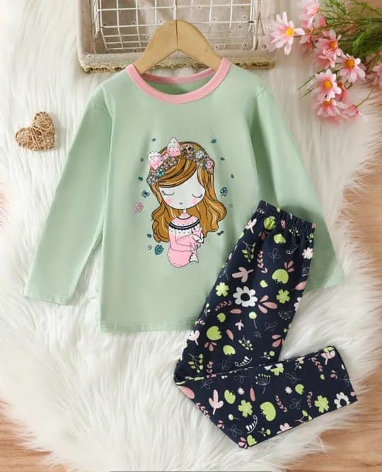 Green Elsa Print Summer Shirt & Trouser For Baby & Baba