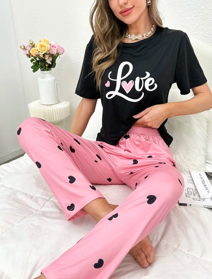 Black Pink Love Shirt Trouser ( PJ Set )