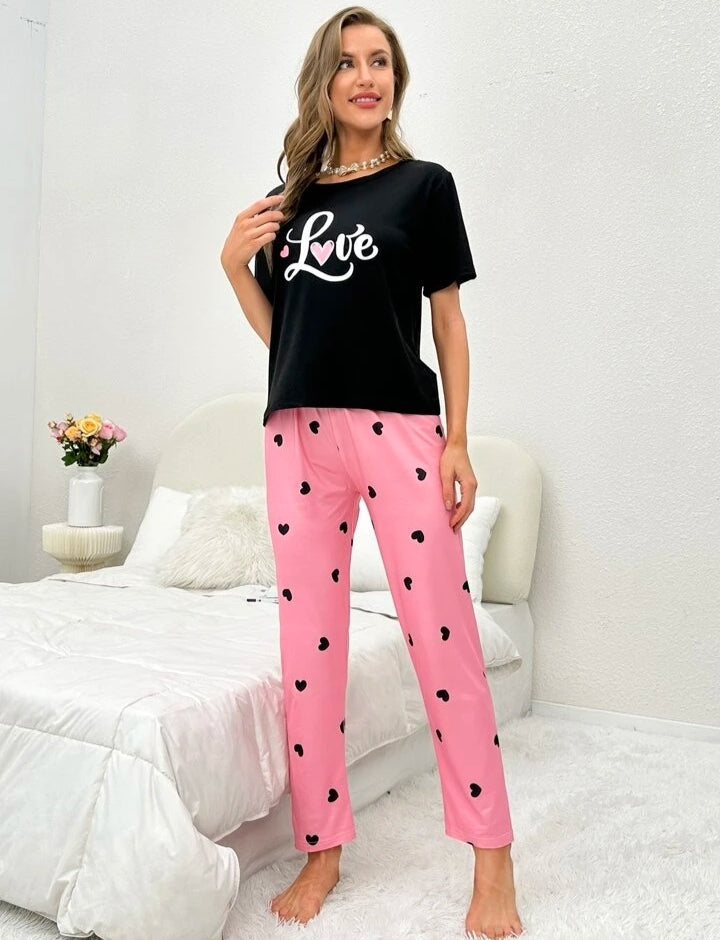 Black Pink Love Shirt Trouser ( PJ Set )