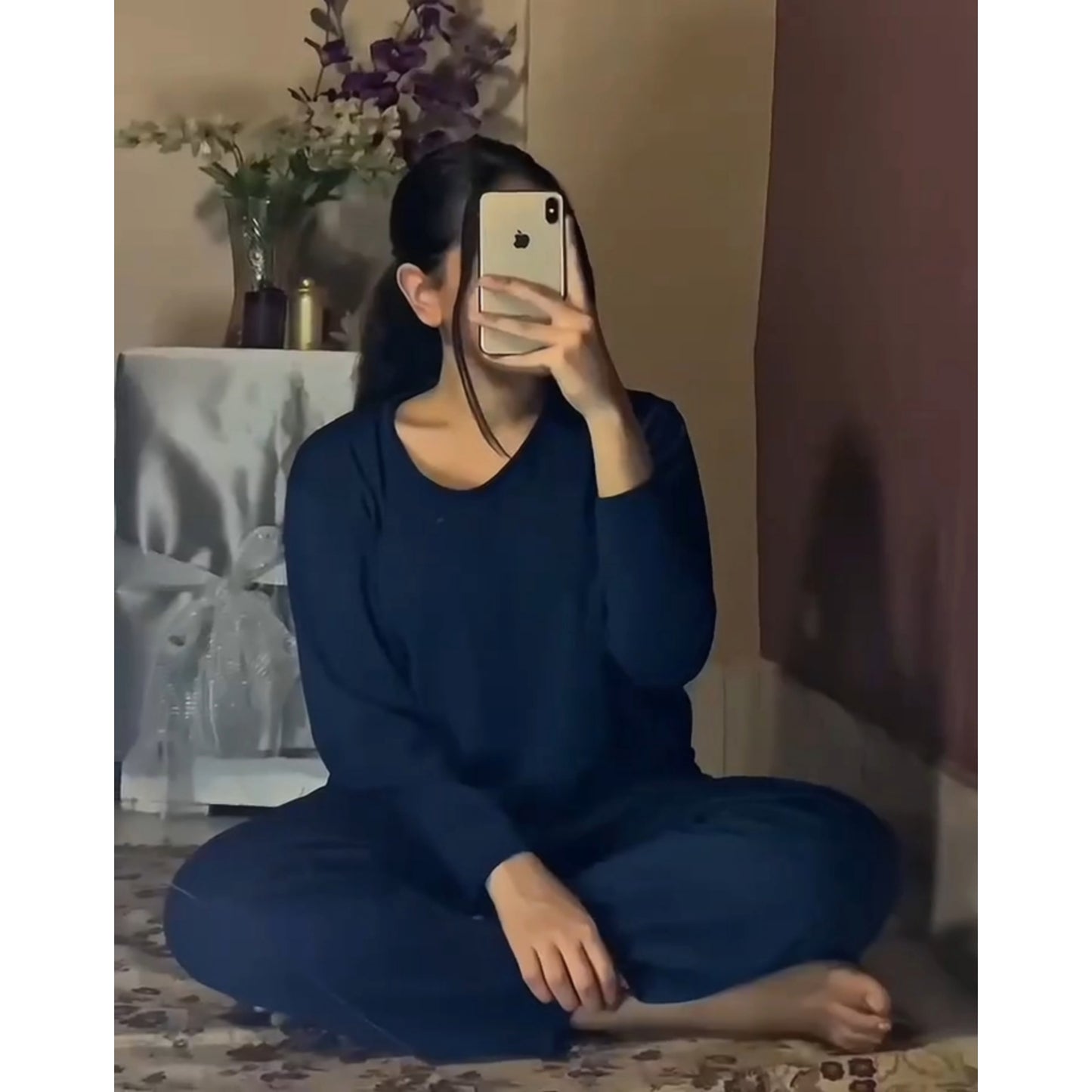 Navy Blue V-Neck Shirt & Trouser ( PJ Set )