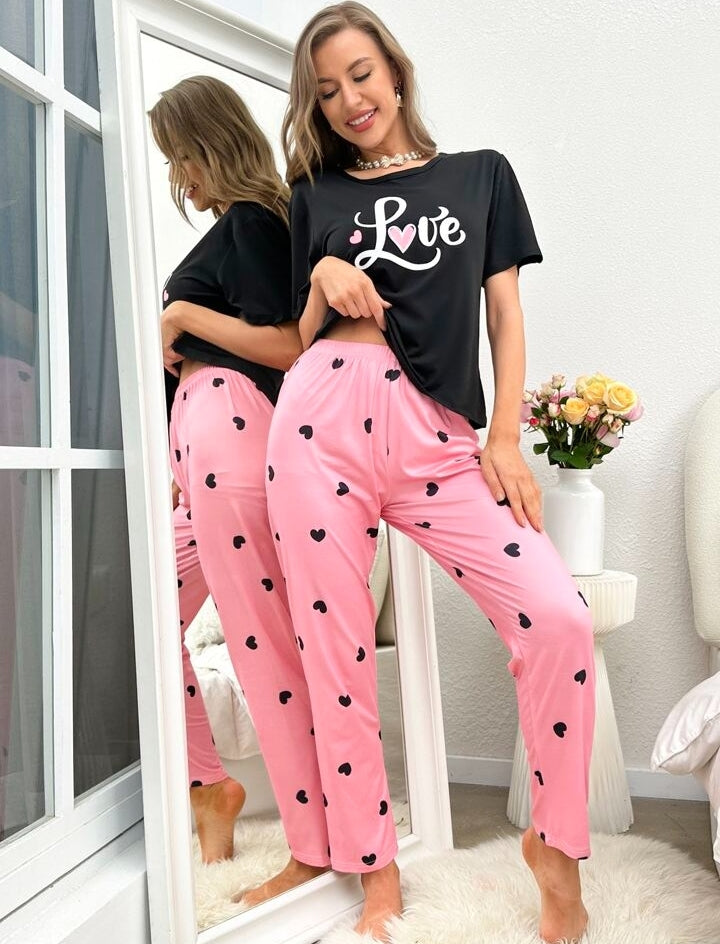 Black Pink Love Shirt Trouser ( PJ Set )