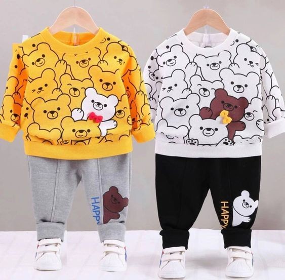 Pack Of 2 Yellow & Skin Bear Print Sweatshirt With Trouser For Kids