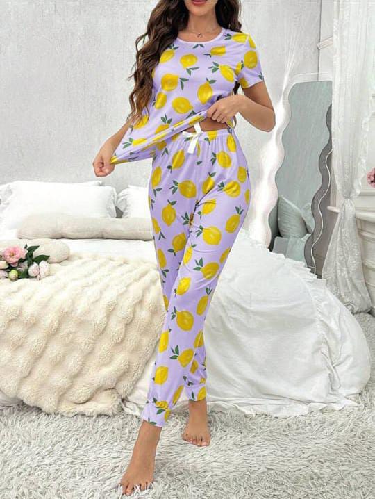 Purple Lemons Printed Night Wear Shirt & Trouser