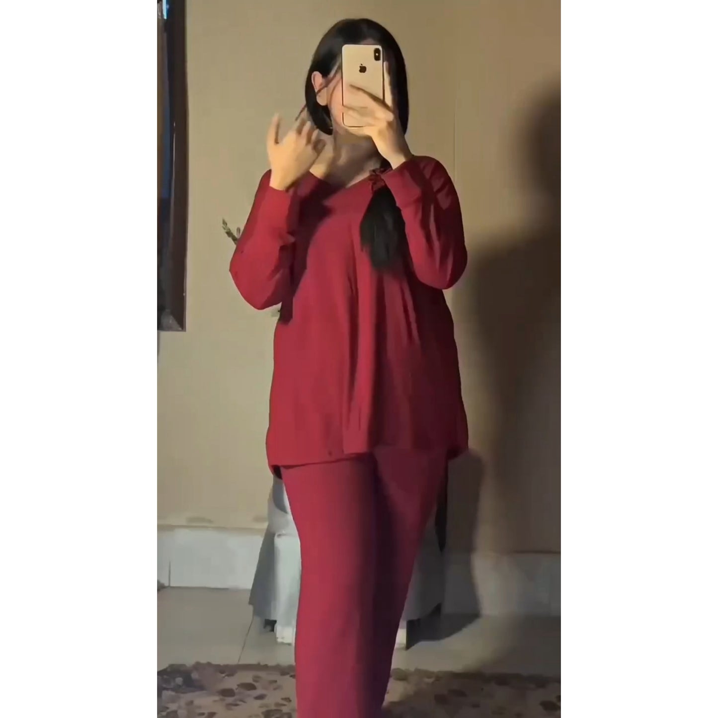Maroon V-Neck Shirt & Trouser ( PJ Set )