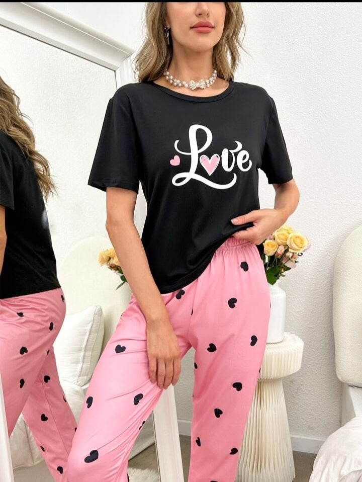 Black Pink Love Shirt Trouser ( PJ Set )